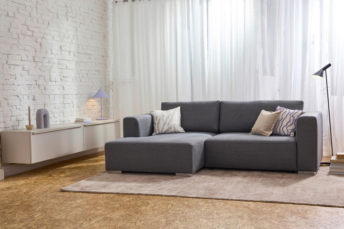 ECKSOFA inkl. Funktion Heaven Dunkelgrau Flachgewebe  - Chromfarben/Dunkelgrau, KONVENTIONELL, Textil/Metall (162/242cm) - Tom Tailor