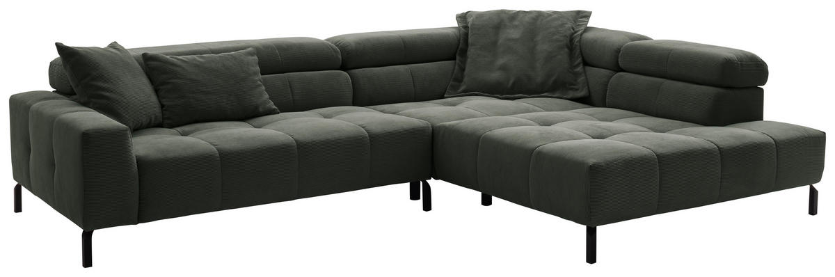 ECKSOFA in Feincord Olivgrün  - Schwarz/Olivgrün, Konventionell, Textil/Metall (219/311cm) - Hom`in