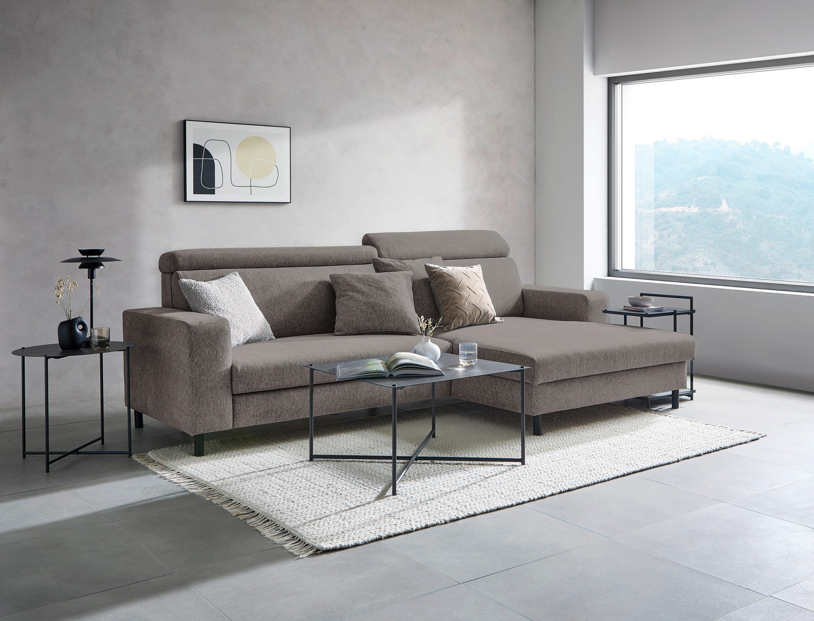 ECKSOFA Dunkelgrau Flachgewebe  - Dunkelgrau/Schwarz, Design, Textil/Metall (262/166cm) - Xora