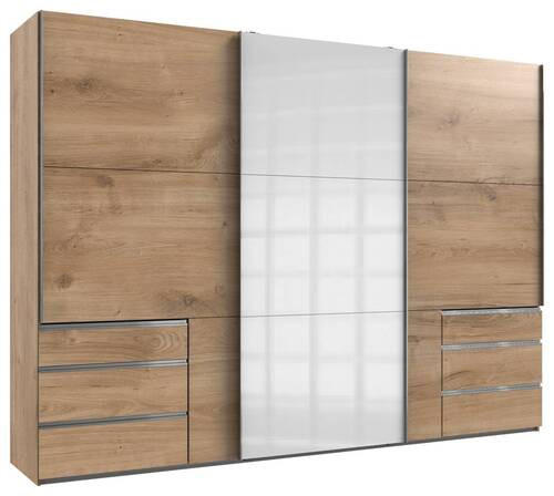 SCHWEBETÜRENSCHRANK in Weiss, Eichefarben  - Chromfarben/Weiss, Modern, Holzwerkstoff (300/216/65cm) - MID.YOU