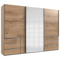 SCHWEBETÜRENSCHRANK in Weiss, Eichefarben  - Chromfarben/Weiss, Modern, Holzwerkstoff (300/216/65cm) - MID.YOU