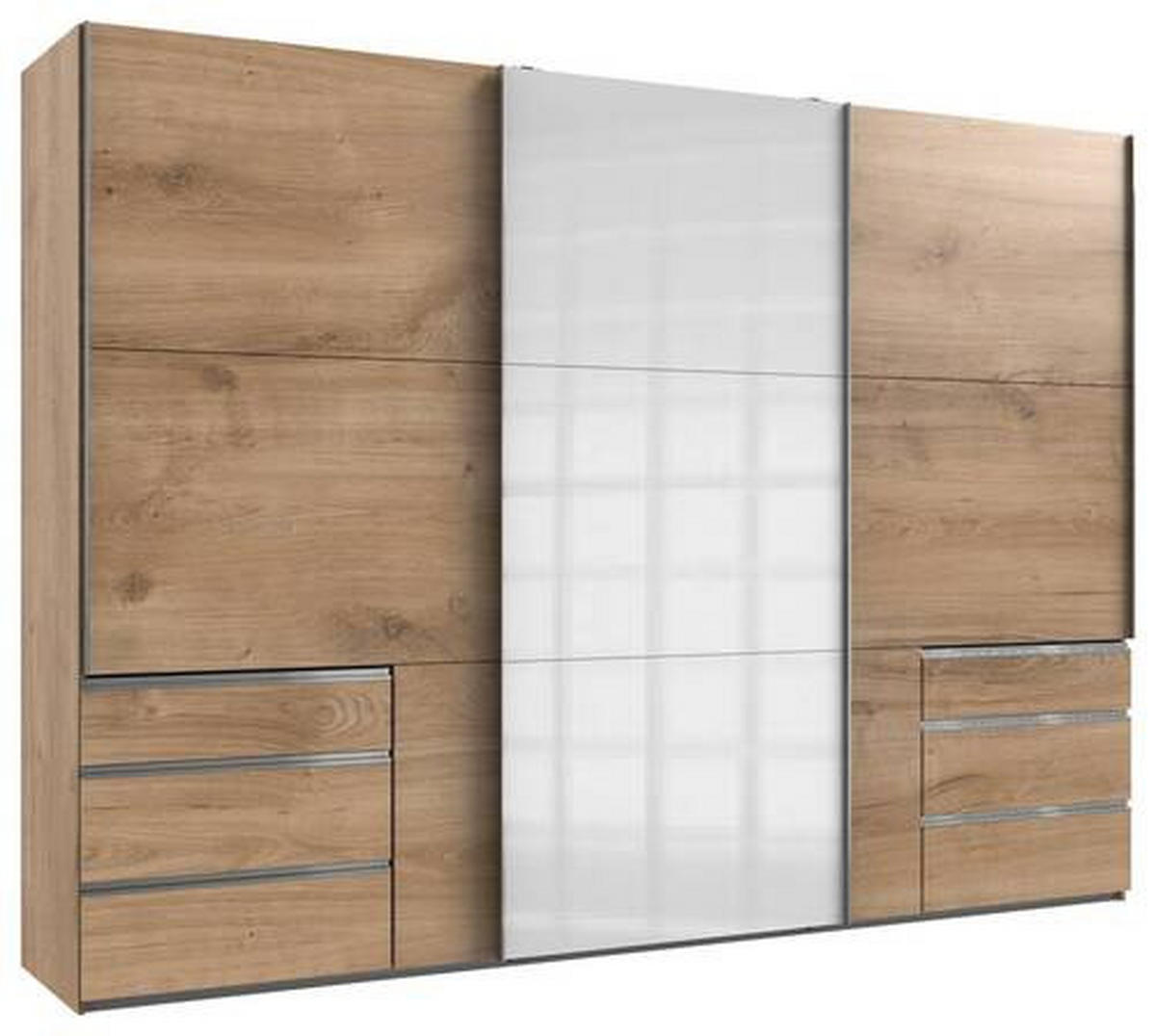 SCHWEBETÜRENSCHRANK in Weiss, Eichefarben  - Chromfarben/Weiss, Modern, Holzwerkstoff (300/216/65cm) - MID.YOU