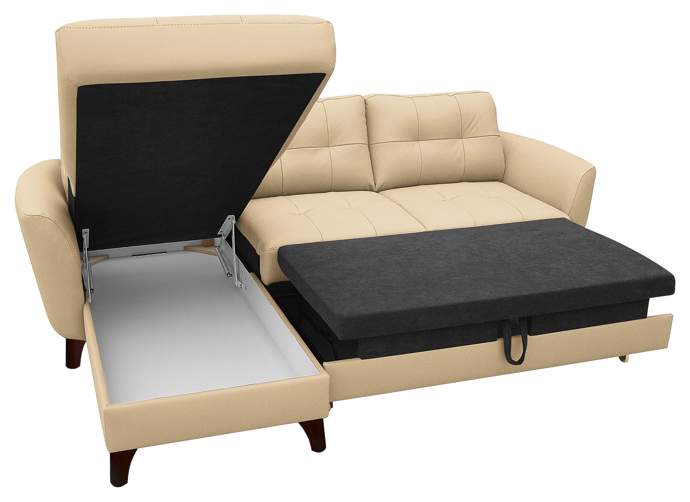 ECKSOFA Beige Echtleder Lederlook  - Beige/Buchefarben, Design, Leder/Holz (238/168cm) - Livetastic