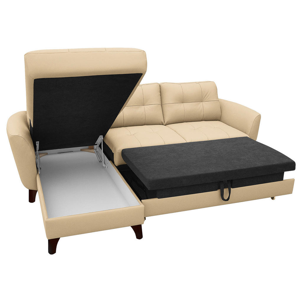 Thumbnail - Livetastic Ecksofa, Beige, Textil, Leder, Echtleder, Rindleder, Buche, 3-Sitzer, Ottomane links, L-Form, 238x168 cm, Mad...