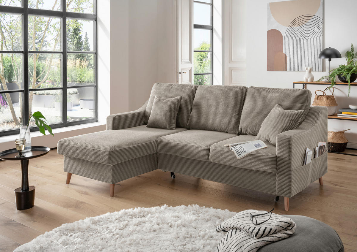 ECKSOFA in Cord Graubraun  - Graubraun/Naturfarben, Design, Holz/Textil (150/228cm) - P & B