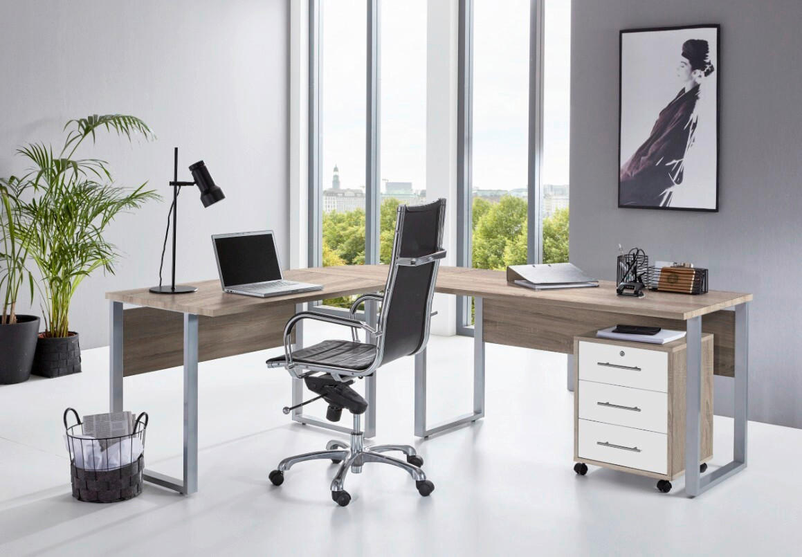 Thumbnail - Mid.you Büro Office Edition - Büro Set 0, Weiß, Sonoma Eiche, Metall, Holzwerkstoff, 3 Schubladen, Made in Germany, erwe...