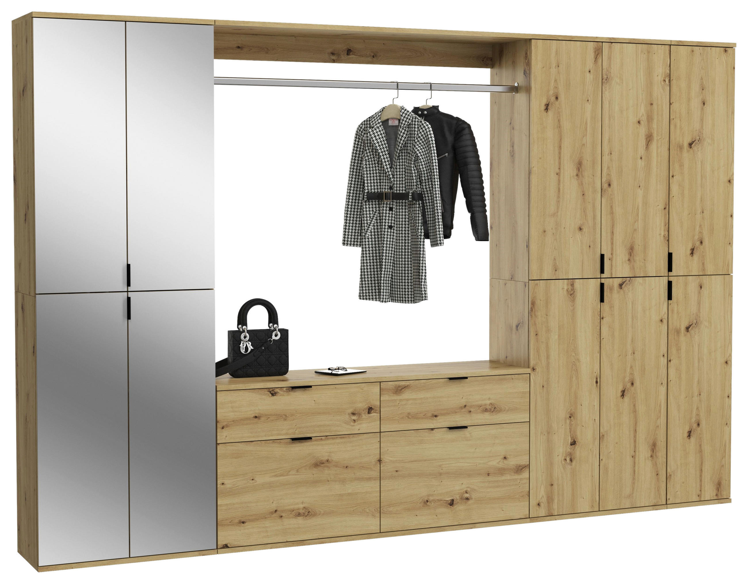 GARDEROBE 4-teilig  in 273/193/34 cm  - KONVENTIONELL, Glas/Holzwerkstoff (273/193/34cm) - MID.YOU
