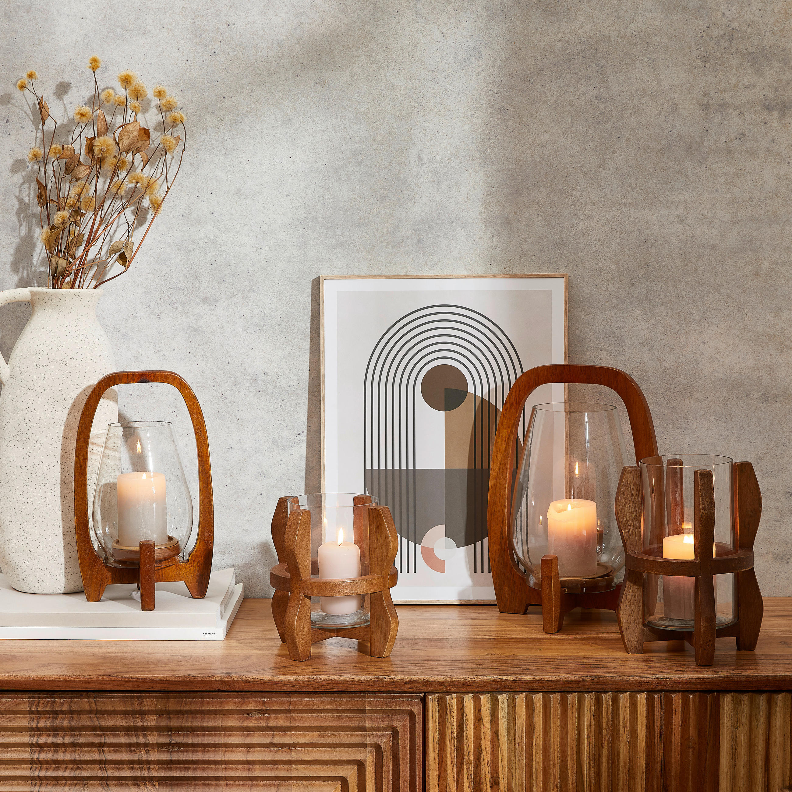 WINDLICHT Braun 14/20 cm  - Braun, Natur, Glas/Holz (14/20cm) - Ambia Home