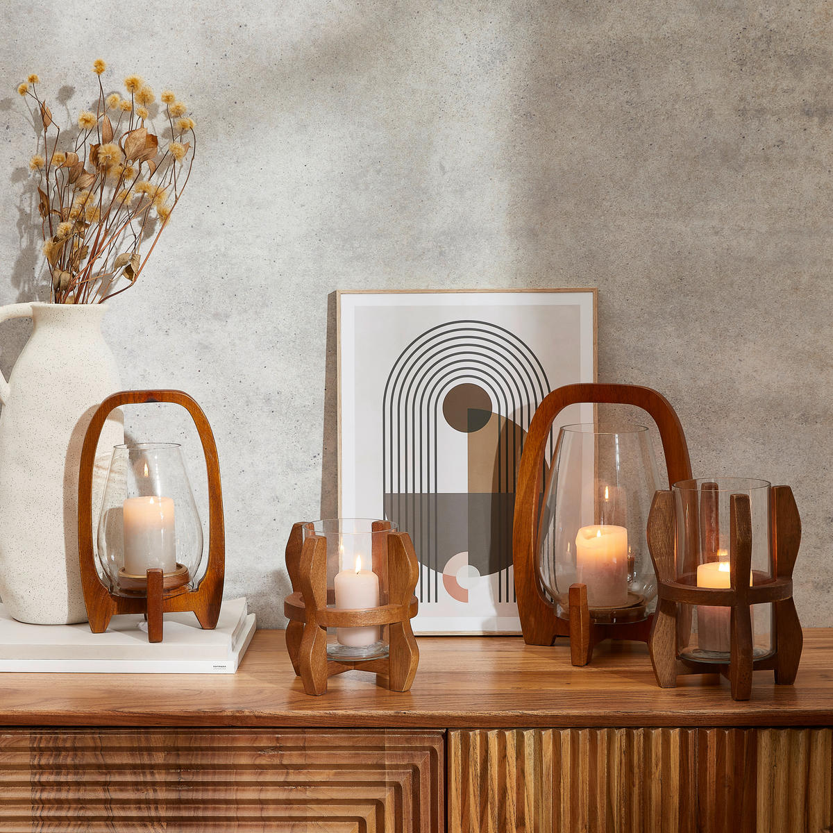 WINDLICHT Braun 14/20 cm  - Braun, Natur, Glas/Holz (14/20cm) - Ambia Home