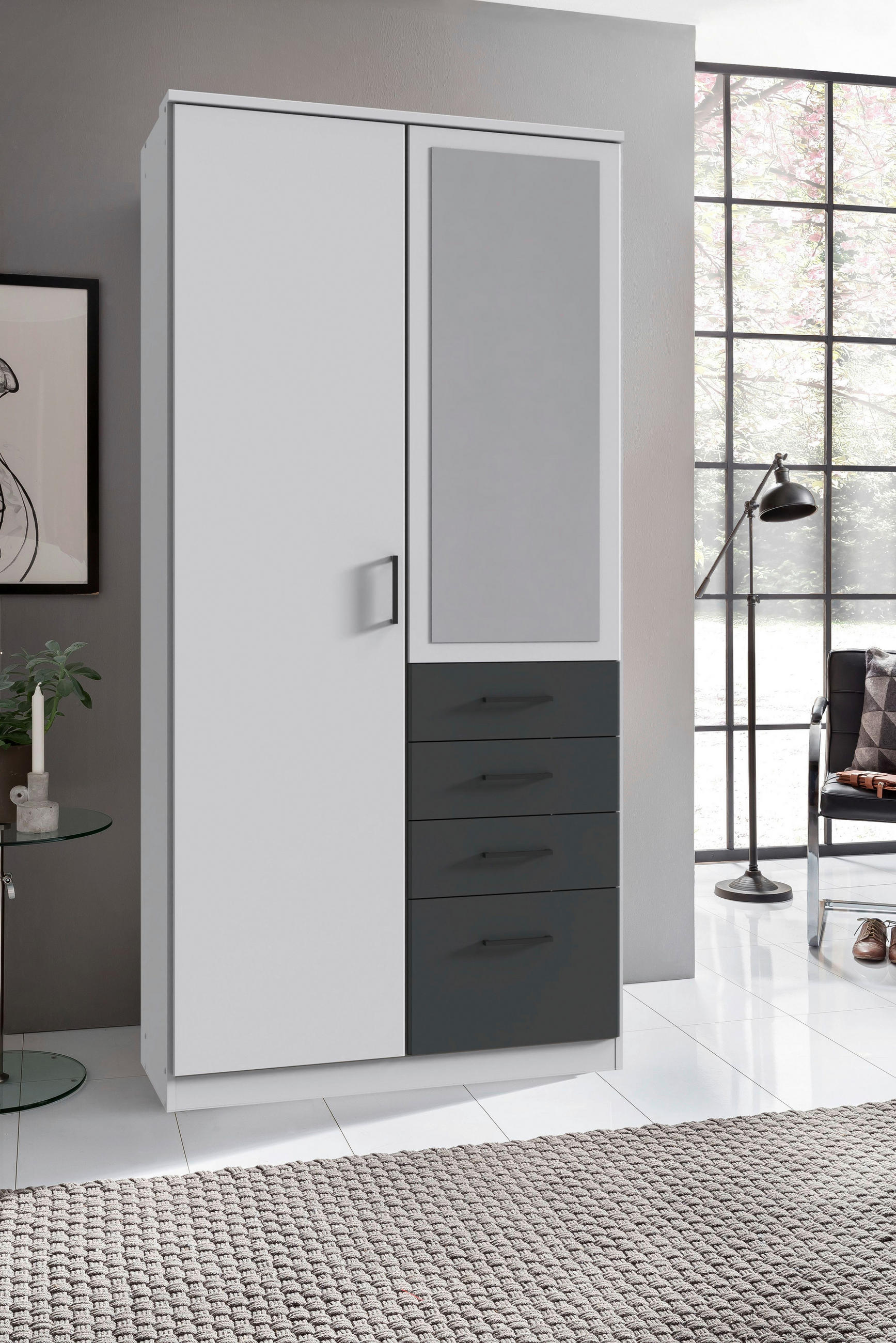 Thumbnail - Boxxx Kleiderschrank, Graphit, Weiß, Kunststoff, 1 Fächer, 4 Schublade(n) Schubladen, 90x199x58 cm, BQ - Bündnis für Qua...