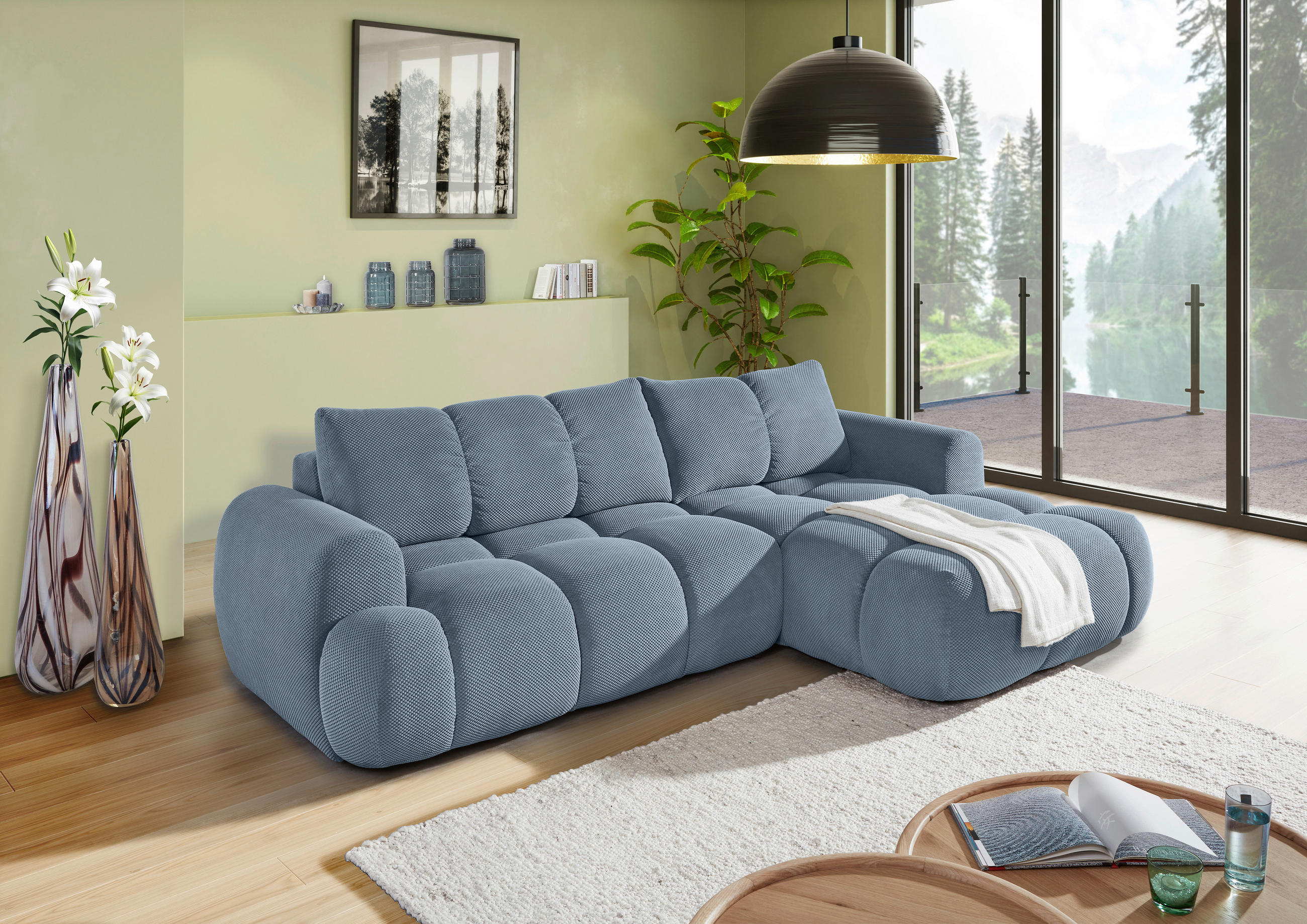 ECKSOFA Blau Flachgewebe  - Blau/Schwarz, KONVENTIONELL, Kunststoff/Textil (274/174cm) - Carryhome