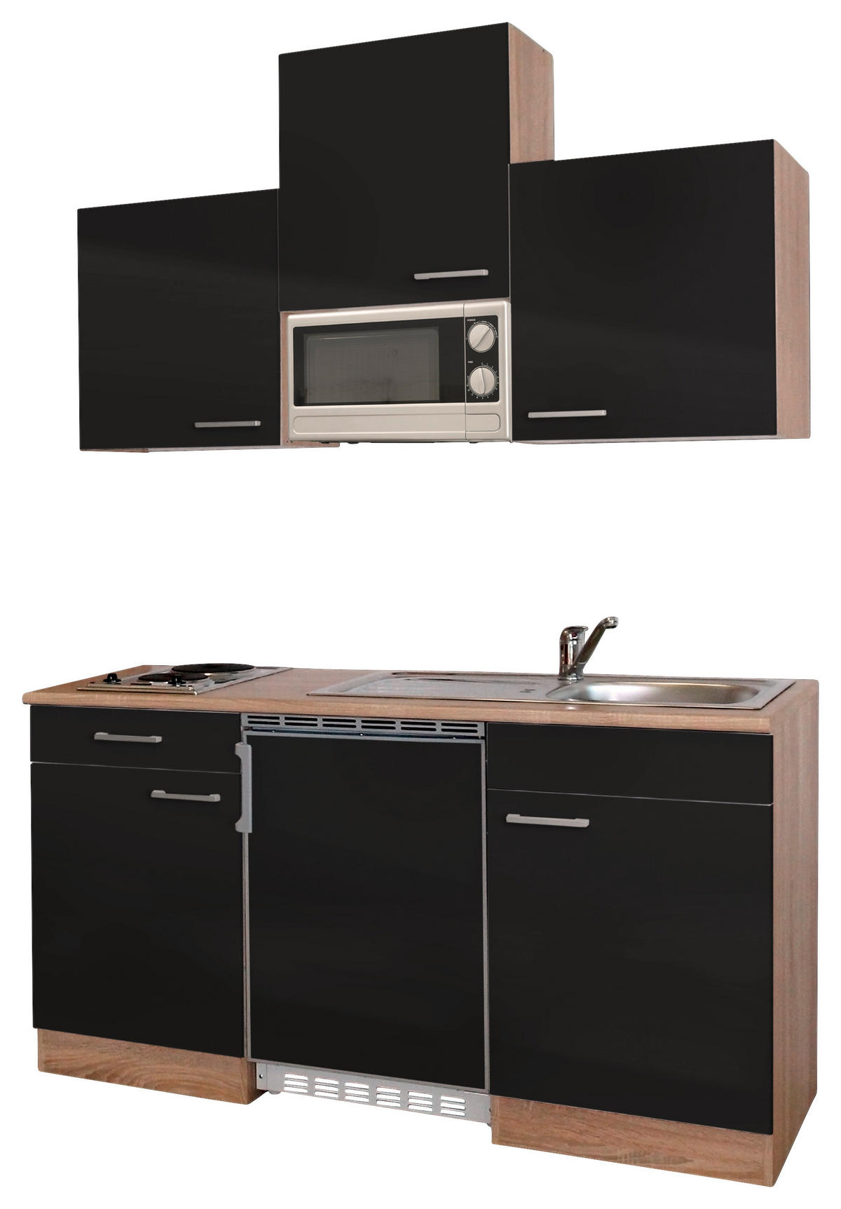 MINIKÜCHE 150 cm   in Schwarz, Eichefarben  - Eichefarben/Schwarz, Basics, Holzwerkstoff (150cm) - Respekta