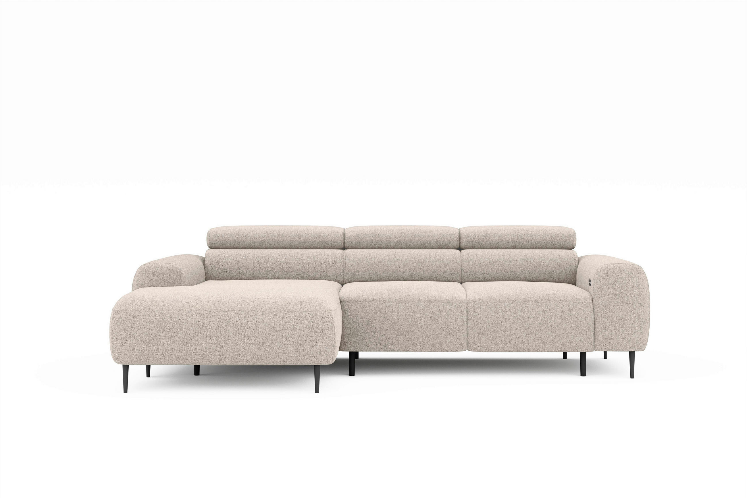 ECKSOFA Beige Struktur Rücken echt, Kopfteilverstellung, Sitztiefenverstellung  - Beige/Schwarz, MODERN, Textil/Metall (179/274cm) - Welnova