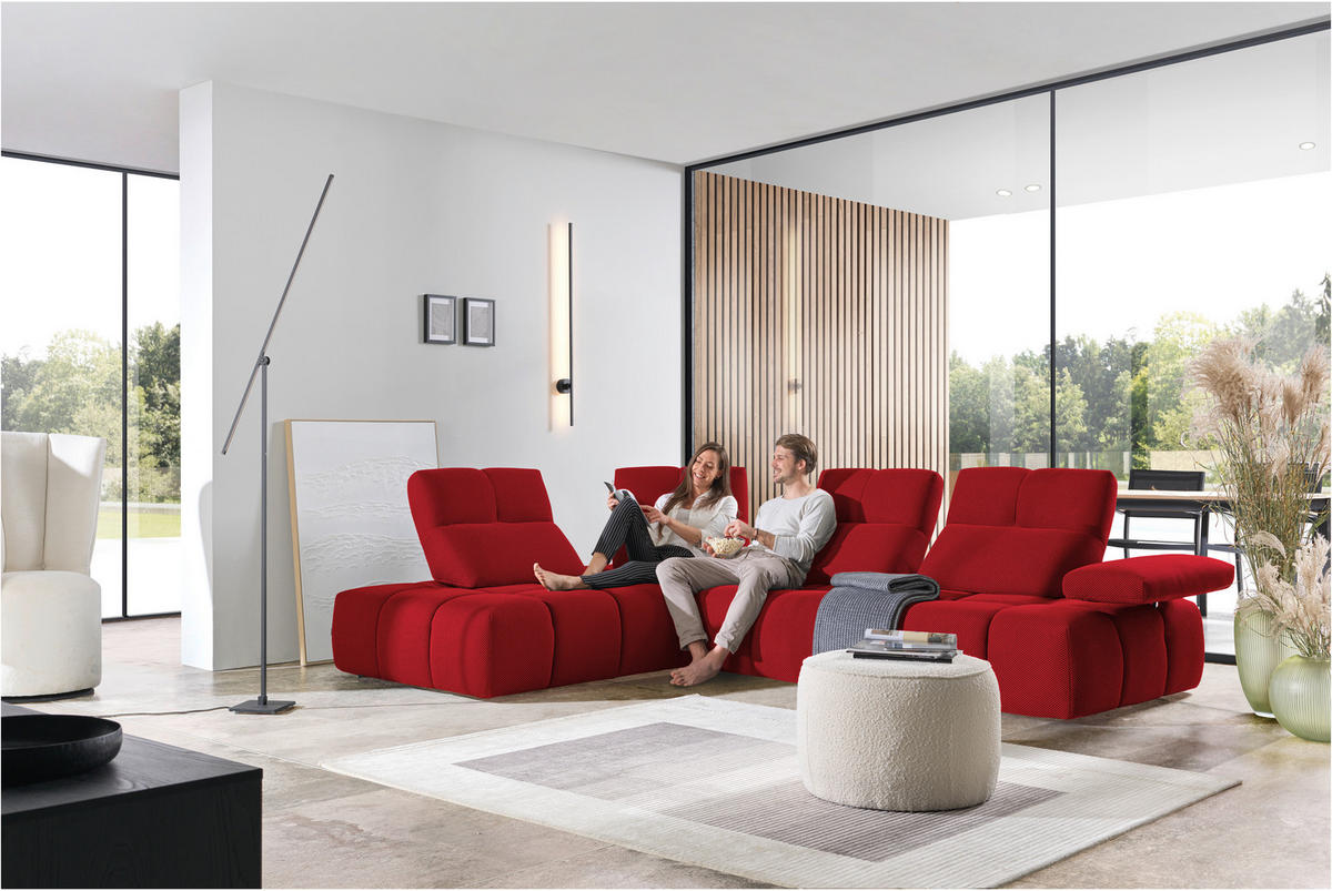 ECKSOFA in Struktur Rot  233/313 cm  - Rot/Schwarz, Design, Kunststoff/Textil (233/313cm) - Belluti