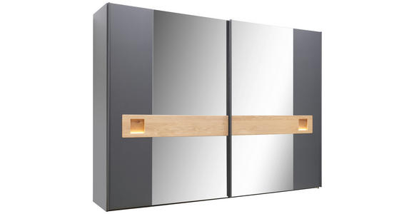 SCHIEBETÜRENSCHRANK in Eichefarben, Schieferfarben - Schieferfarben/Edelstahlfarben, Design, Glas/Holz (302/224/66,7cm) - Dieter Knoll