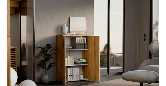 SCHUHSCHRANK 80/120/38 cm  - Eichefarben/Silberfarben, Basics, Holzwerkstoff/Kunststoff (80/120/38cm) - Moderano