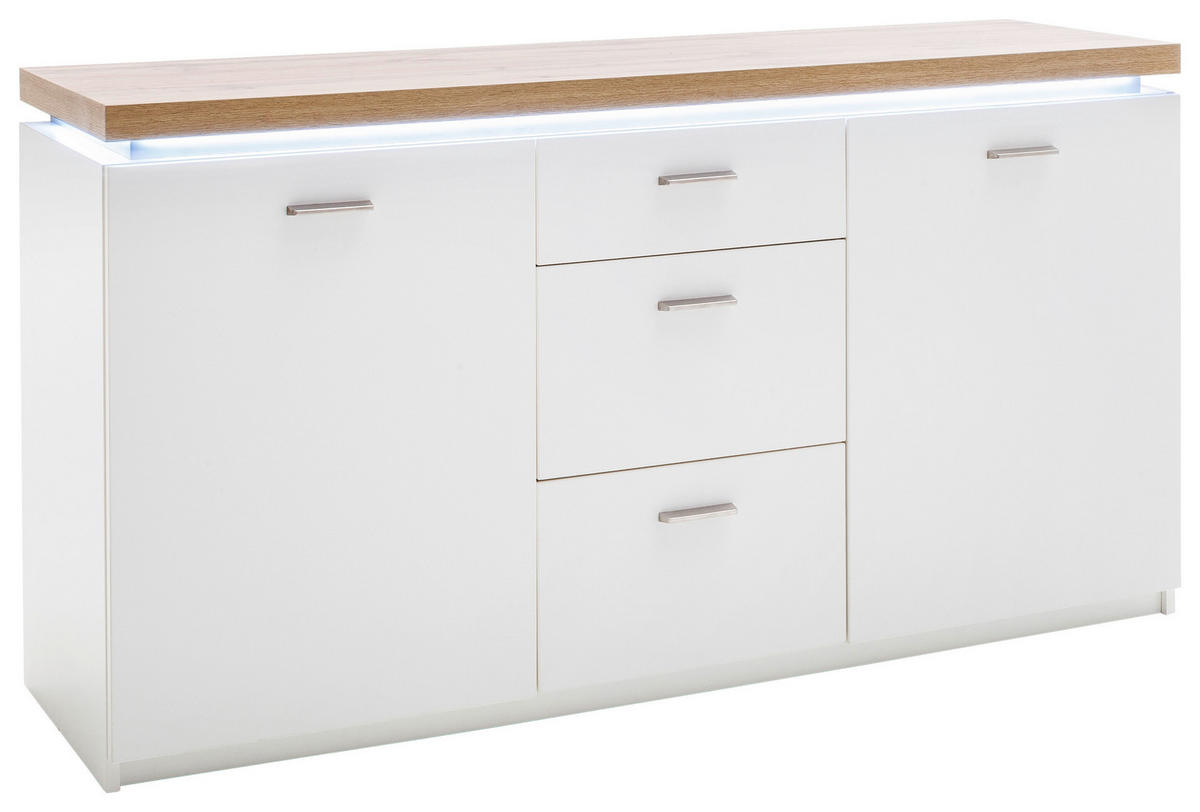 SIDEBOARD  156/82/44 cm 3 Schublade(n)  - Eichefarben/Weiß, Natur, Holzwerkstoff/Metall (156/82/44cm)