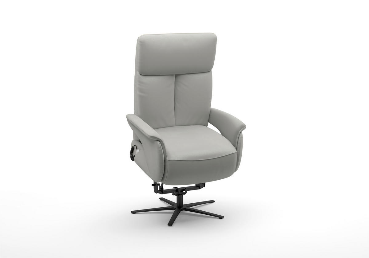 RELAXSESSEL TV TRIPLE SEVEN XTRA LARGE XL Echtleder Kopfteilverstellung, Aufstehhilfe, Fußteilverstellung, Rücken echt    - Hellgrau/Schwarz, Basics, Leder/Metall (86/120/86cm) - Sit & More