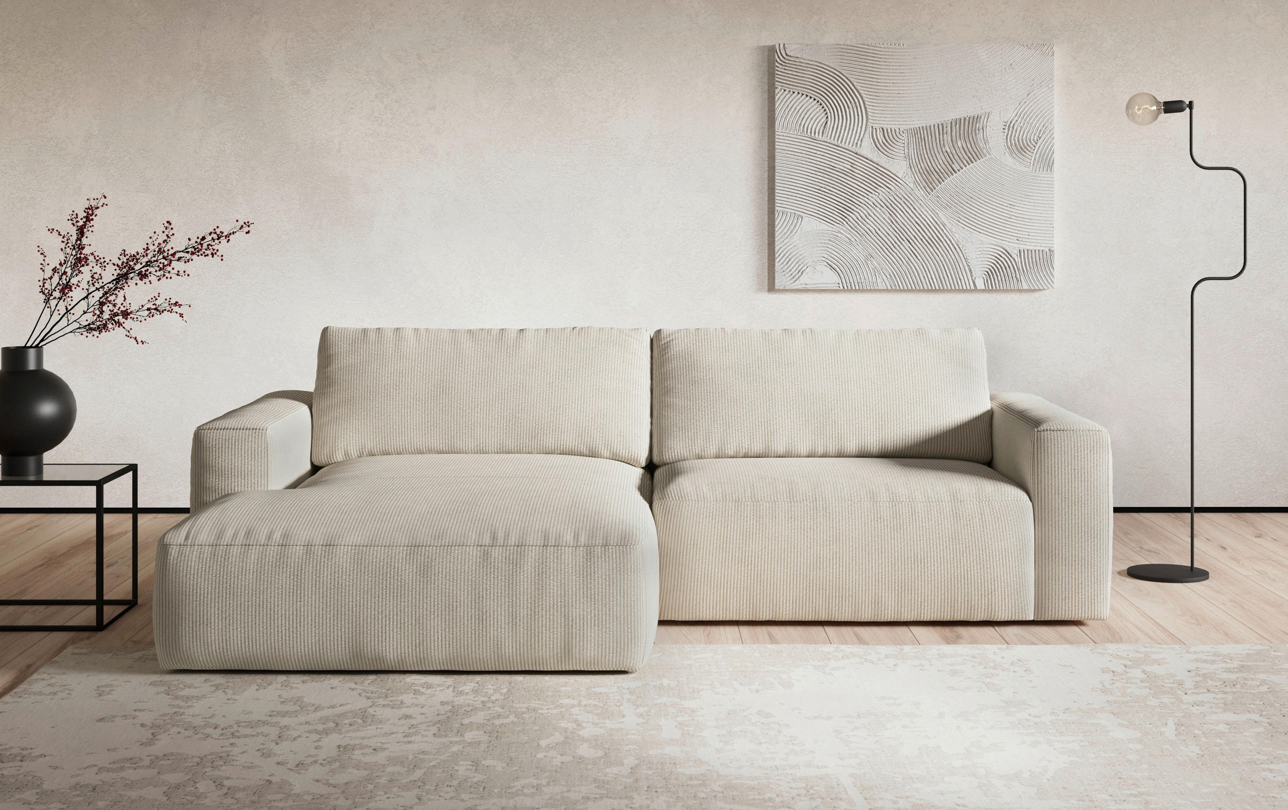 ECKSOFA in Mikrofaser Beige  175/283 cm  - Beige/Schwarz, MODERN, Kunststoff/Textil (175/283cm) - MID.YOU