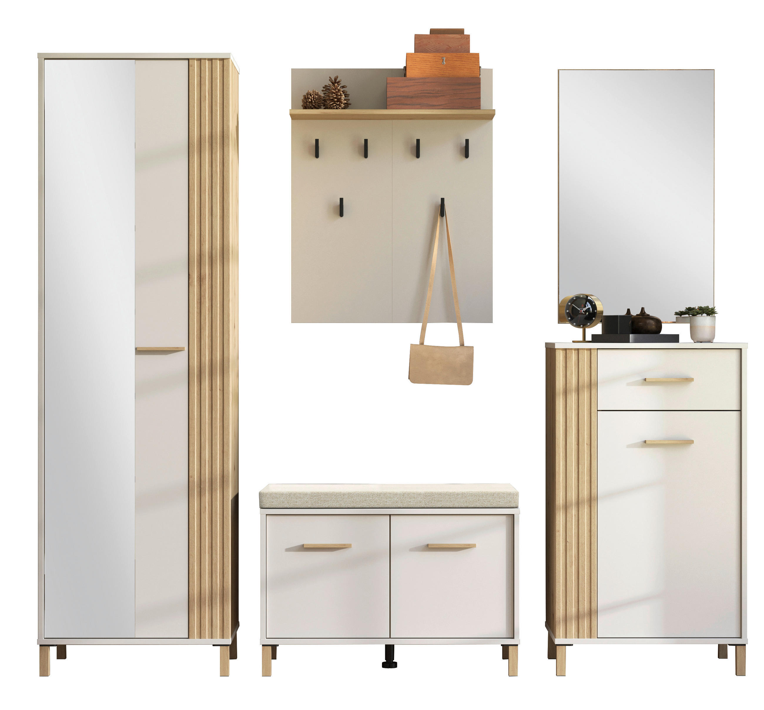 GARDEROBE 5-teilig  in 220/192,5/40 cm  - Kaschmir/Eiche Artisan, Basics, Glas/Holzwerkstoff (220/192,5/40cm) - Carryhome