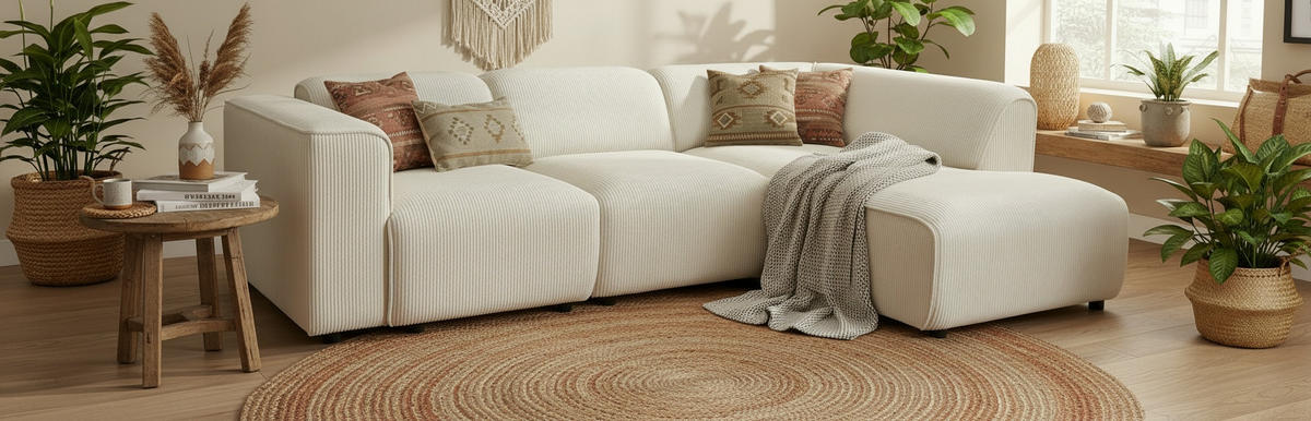 ECKSOFA ANTHONY in Cord Beige  275/163 cm  - Beige/Schwarz, Design, Kunststoff/Textil (275/163cm) - MID.YOU