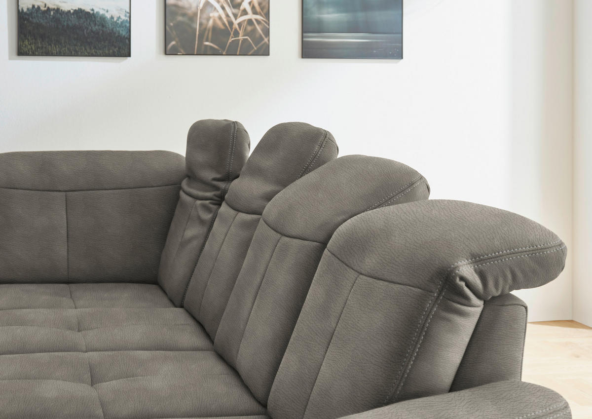 WOHNLANDSCHAFT Schlammfarben Mikrofaser  - Wildeiche/Schlammfarben, KONVENTIONELL, Holz/Textil (243/343/185cm) - Voleo