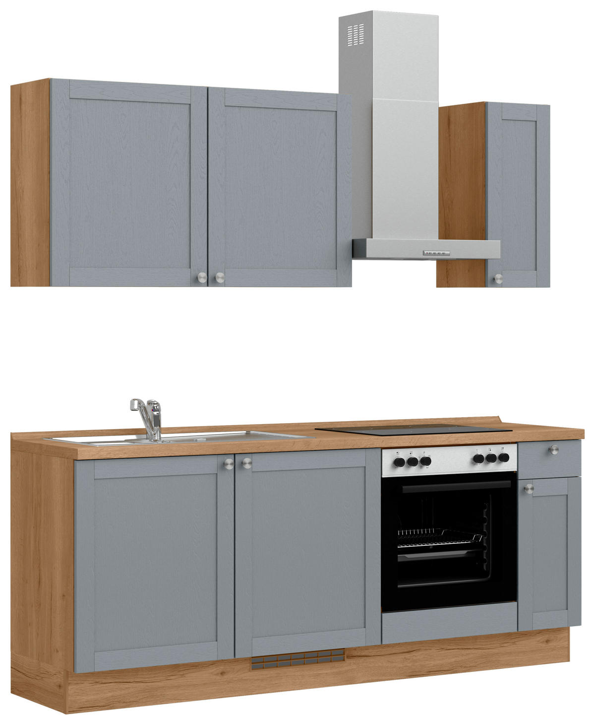 KÜCHENBLOCK Frame 210 cm  in Eichefarben, Blaugrau  - Edelstahlfarben/Eichefarben, MODERN, Holzwerkstoff/Metall (210cm) - Nobilia