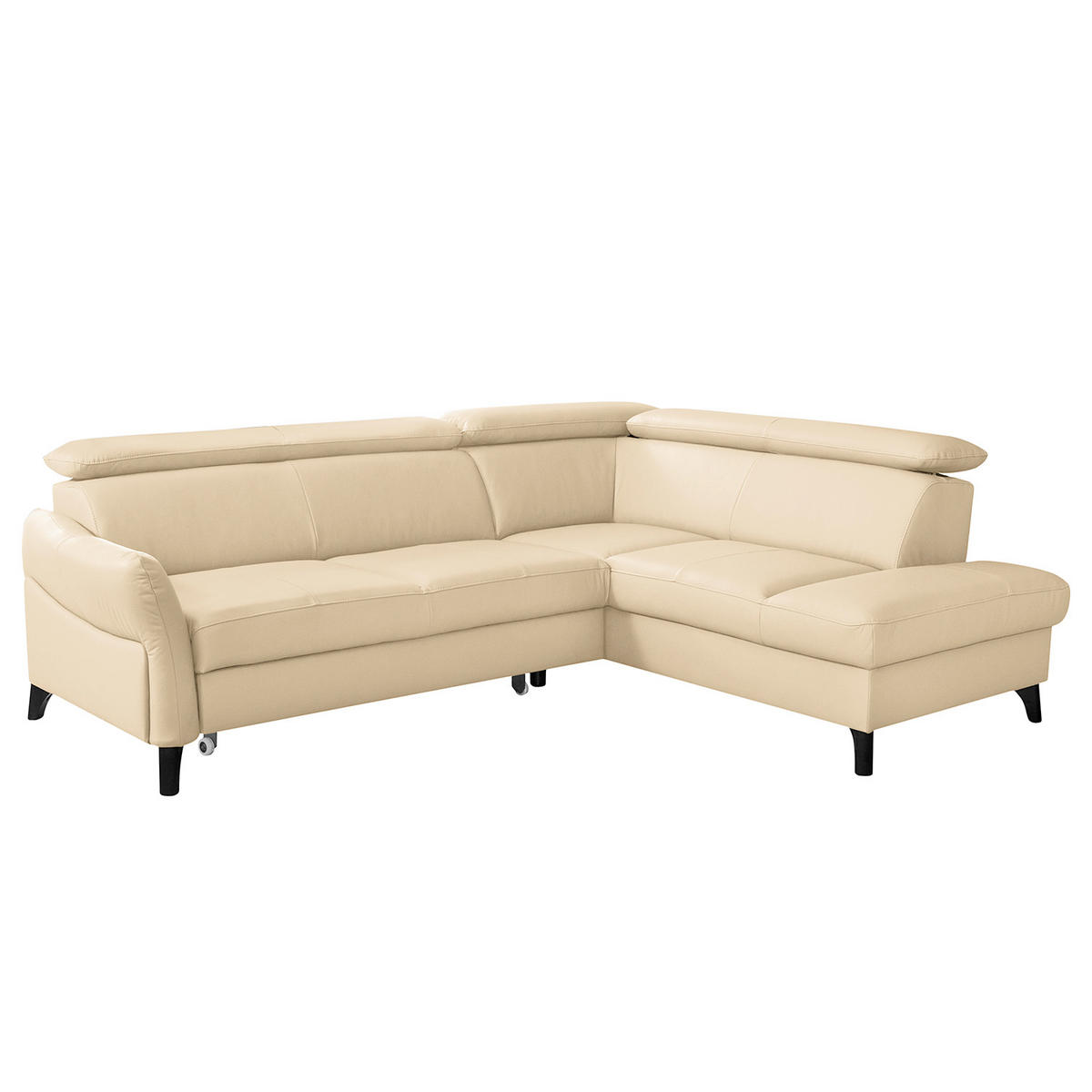 ECKSOFA Beige Echtleder Lederlook  - Beige/Schwarz, Design, Leder/Holz (244/199cm) - Livetastic