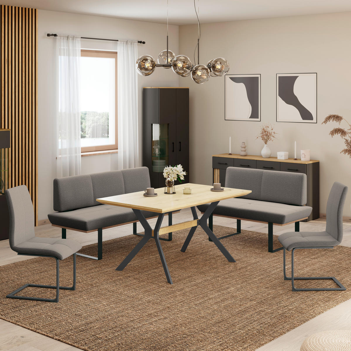 SCHWINGSTUHL   Webstoff  - Schwarz/Grau, MODERN, Holz/Textil (41/102/58cm) - Livetastic