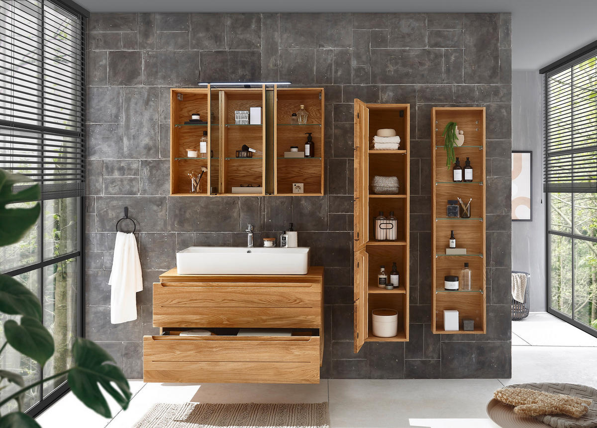 SPIEGELSCHRANK 100/70/20 cm  - Eichefarben/Schwarz, KONVENTIONELL, Glas/Holz (100/70/20cm) - Linea Natura