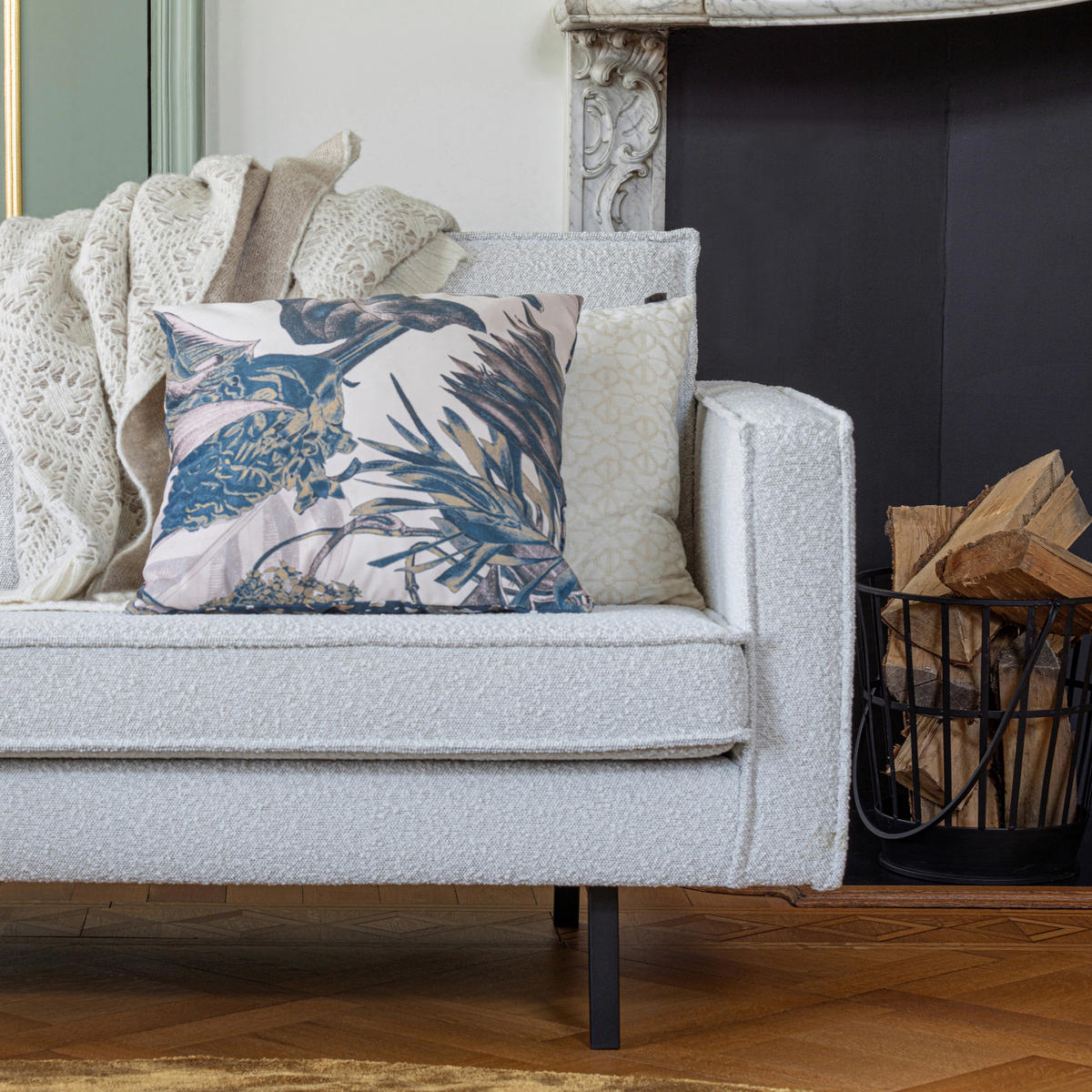 2,5-SITZER Rodeo in Bouclé Naturfarben  - Schwarz/Naturfarben, Design, Textil/Metall (190/85/86cm) - Livetastic