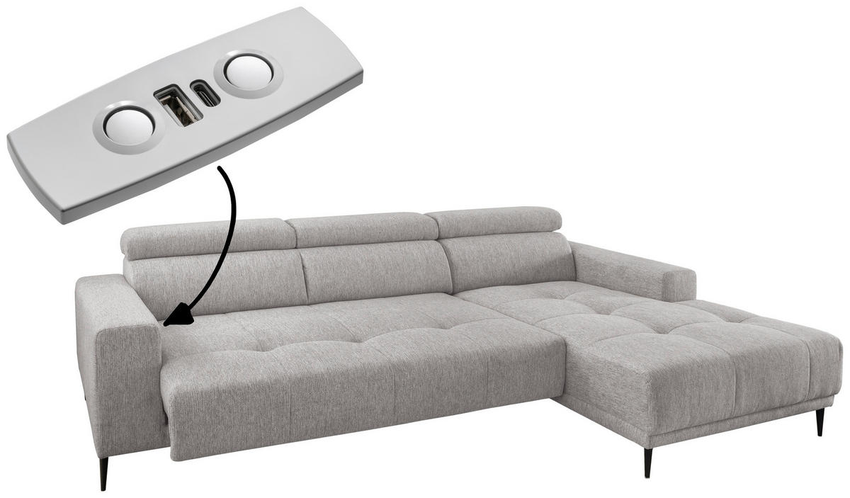 ECKSOFA in Chenille Grau  276/188 cm  - Schwarz/Grau, KONVENTIONELL, Textil/Metall (276/188cm) - Livetastic