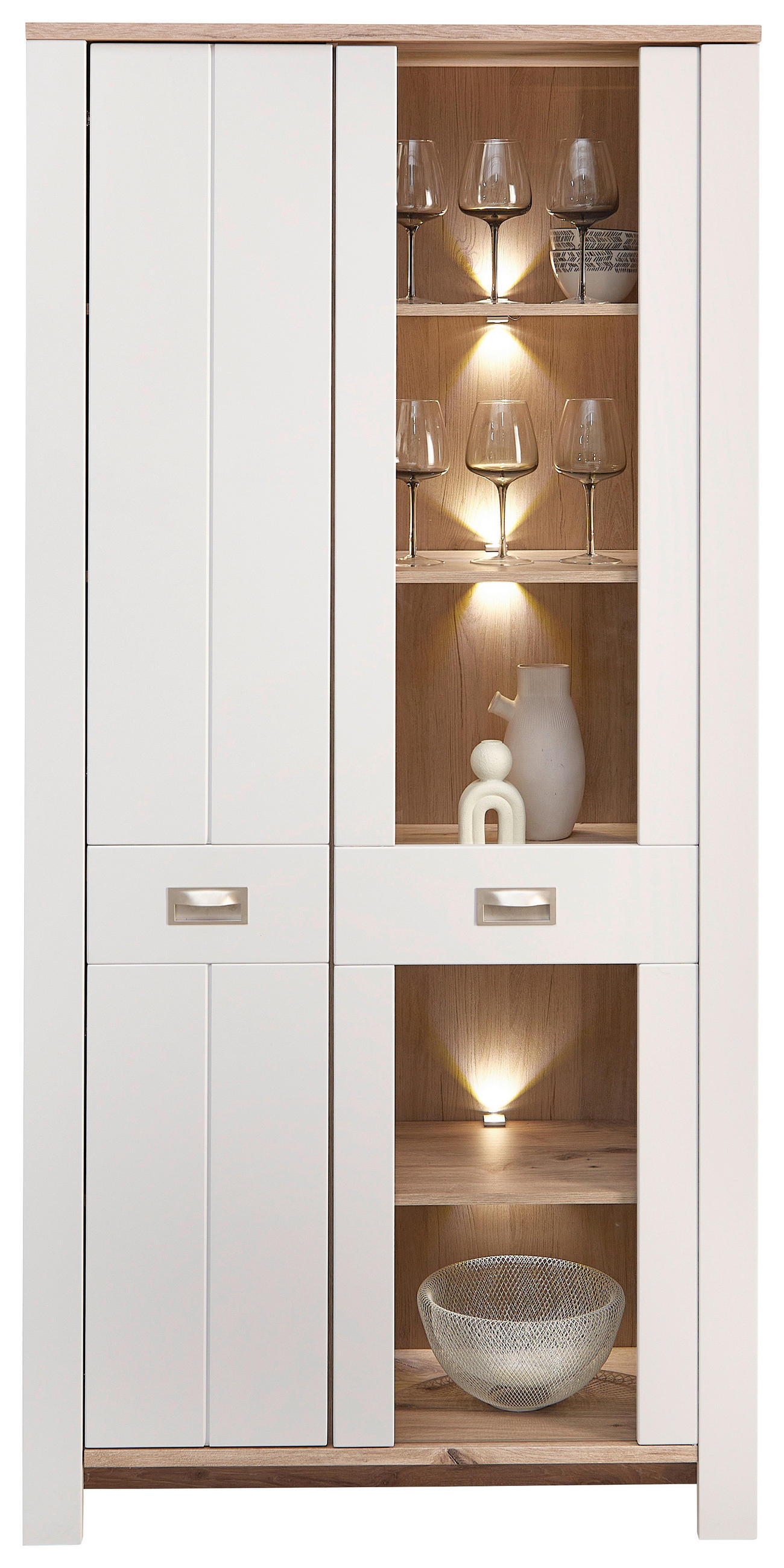 VITRINA siva, boja hrasta   - siva/boja nikla, Konvencionalno, staklo/metal (98/201/38cm) - Hom`in