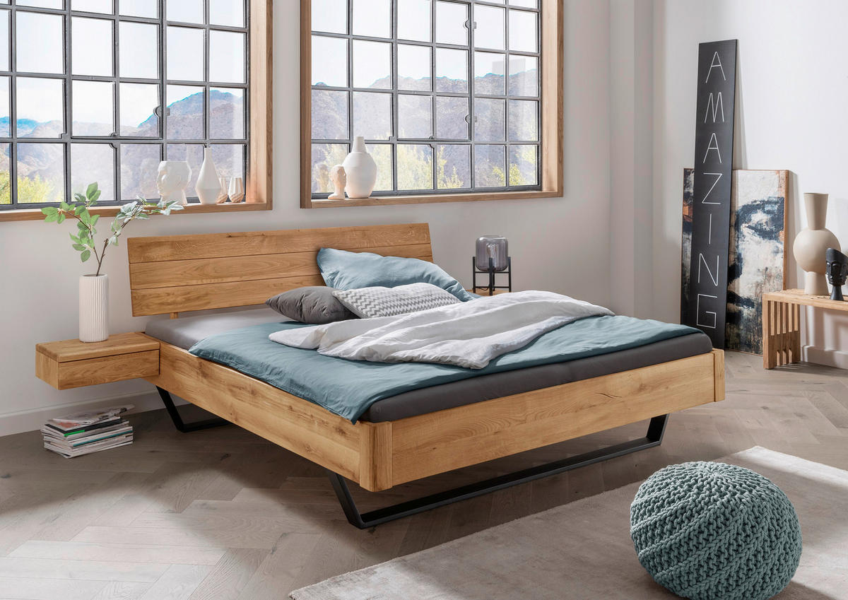 BALKENBETT 140/220 cm  in Wildeiche  - Wildeiche/Schwarz, Natur, Holz/Metall (140/220cm) - Linea Natura
