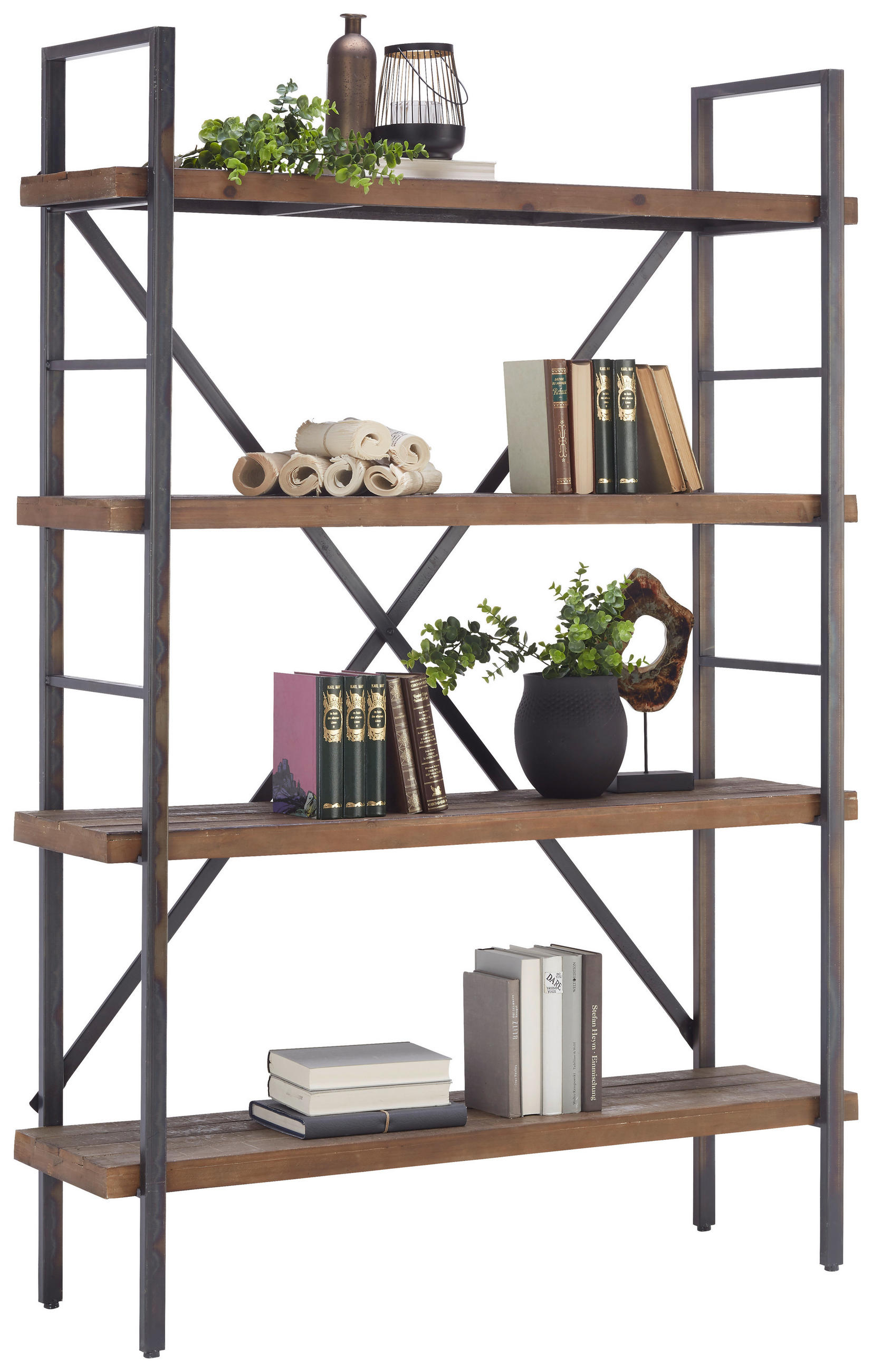 REGAL  120/172/35 cm Naturfarben, Schwarz  - Schwarz/Naturfarben, KONVENTIONELL, Holz/Metall (120/172/35cm) - Ambia Home