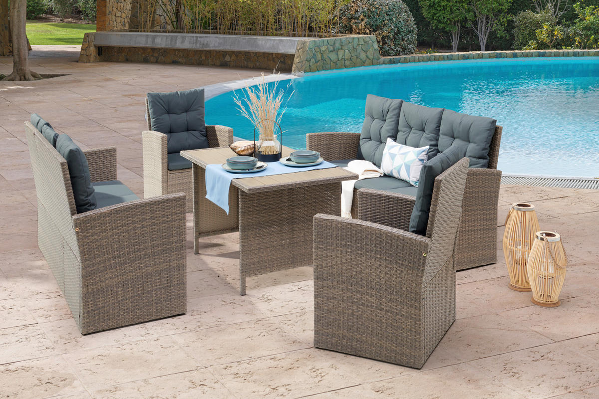 LOUNGEGARNITUR Stahl  - Dunkelgrau/Grau, MODERN, Kunststoff/Textil (120/70/66cm) - Ambia Garden