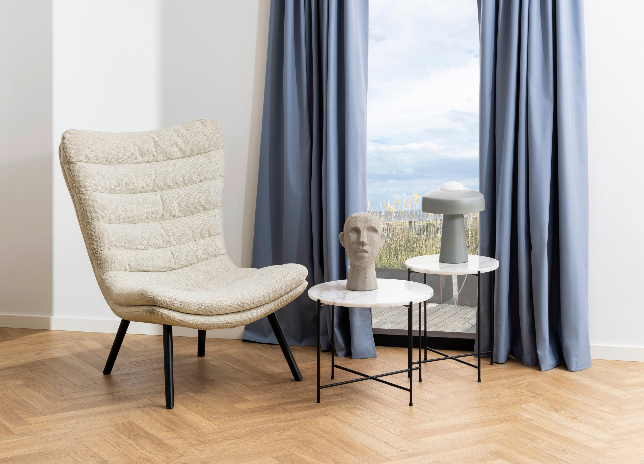 Thumbnail - Beistelltisch, Weiß, Stein, rund, X-Form, rund, 52x40x52 cm, Wohnzimmer, Wohnzimmertische, Beistelltische