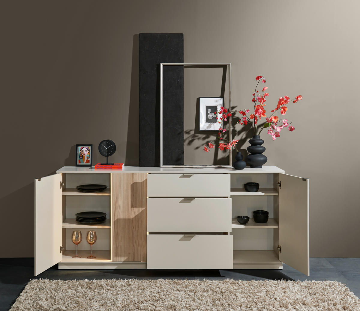 WOHNWAND  in Kaschmir  238/202/40 cm  - Kaschmir/Silberfarben, Design, Holzwerkstoff/Kunststoff (238/202/40cm) - MID.YOU