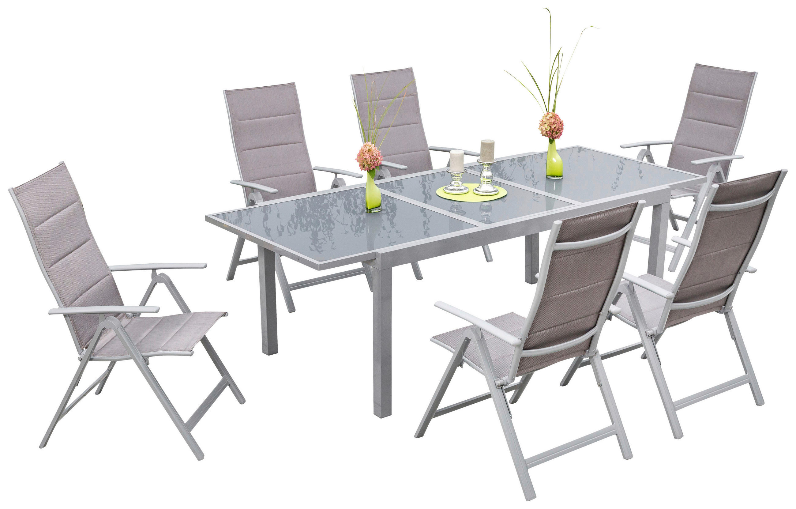 GARTENTISCHGRUPPE  - Silberfarben/Braun, ROMANTIK / LANDHAUS, Textil/Metall - Gardenson