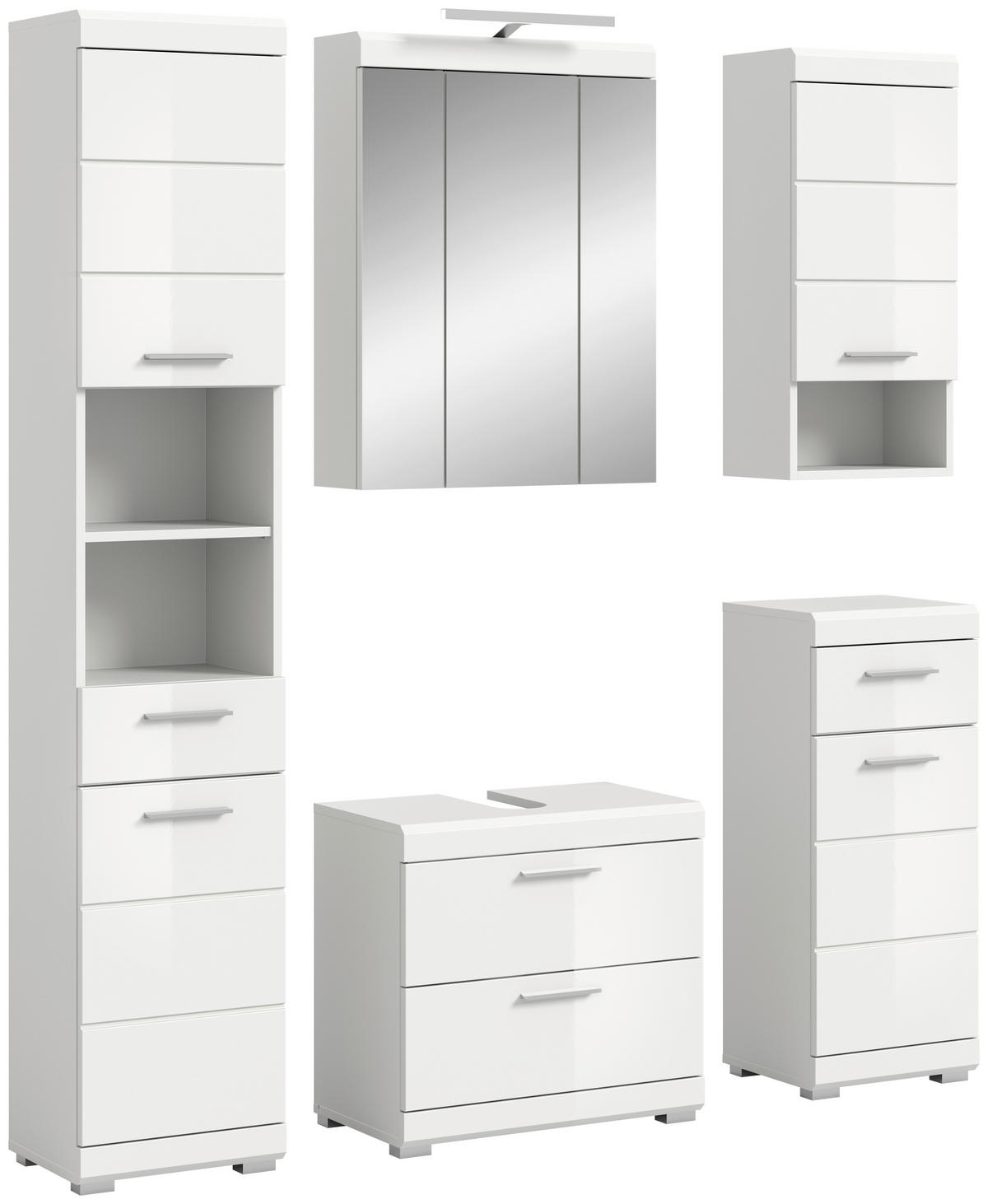 BADEZIMMER 5-teilig  in 134 cm  - Weiß Hochglanz/Silberfarben, MODERN, Glas/Holzwerkstoff (134cm) - MID.YOU