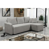 ECKSOFA STERN Taupe Bouclé Zierkissen, Rückenkissen, Bettkasten  - Taupe/Schwarz, Design, Kunststoff/Textil (207/152cm) - MID.YOU