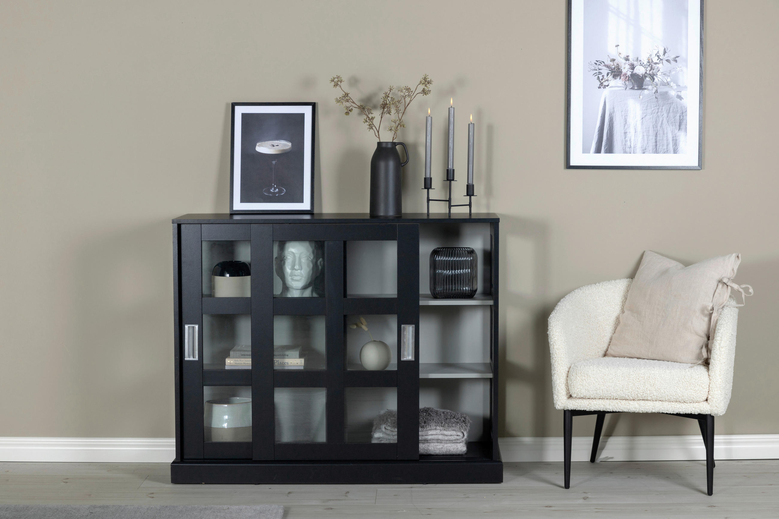 SIDEBOARD 120/95/40 cm  - svart, Design, trämaterial/glas (120/95/40cm) - Livetastic