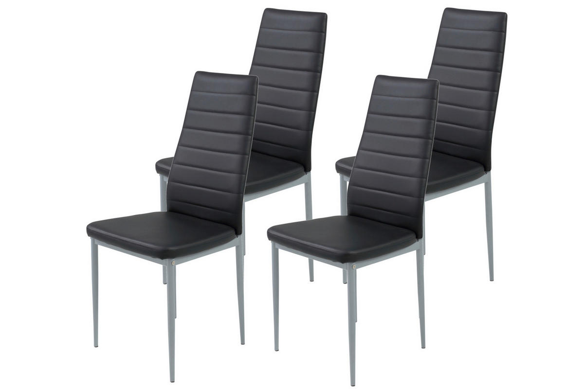 STUHL-SET 4 Stück  in Stahl Lederlook  - Schwarz/Alufarben, MODERN, Textil/Metall (42/98/44cm) - MID.YOU