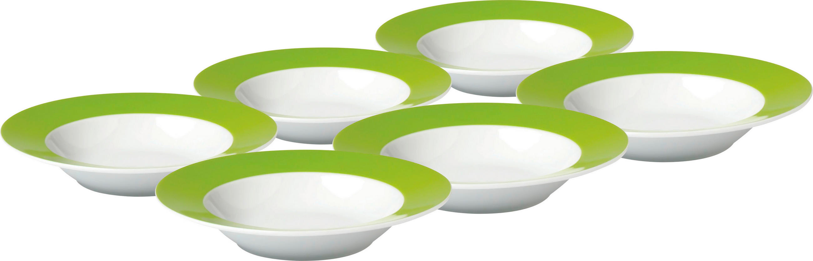 SUPPENTELLERSET VARIO 6-teilig - Weiß/Grün, Basics, Keramik (21,5cm) - Van Well