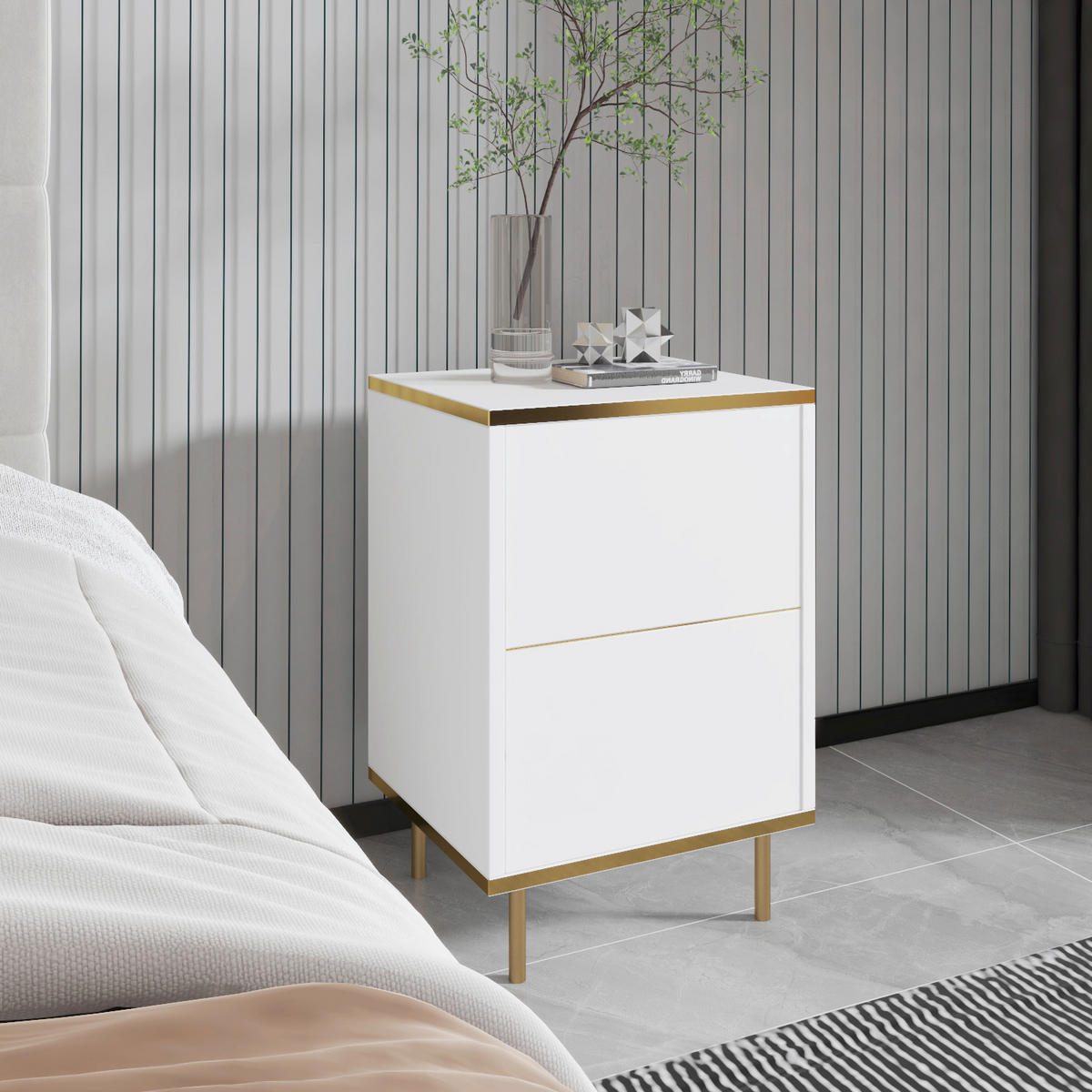 NATTDUKSBORD i vit, guldfärgad  - vit/svart, Design, metall/trämaterial (40/60/35cm) - Livetastic