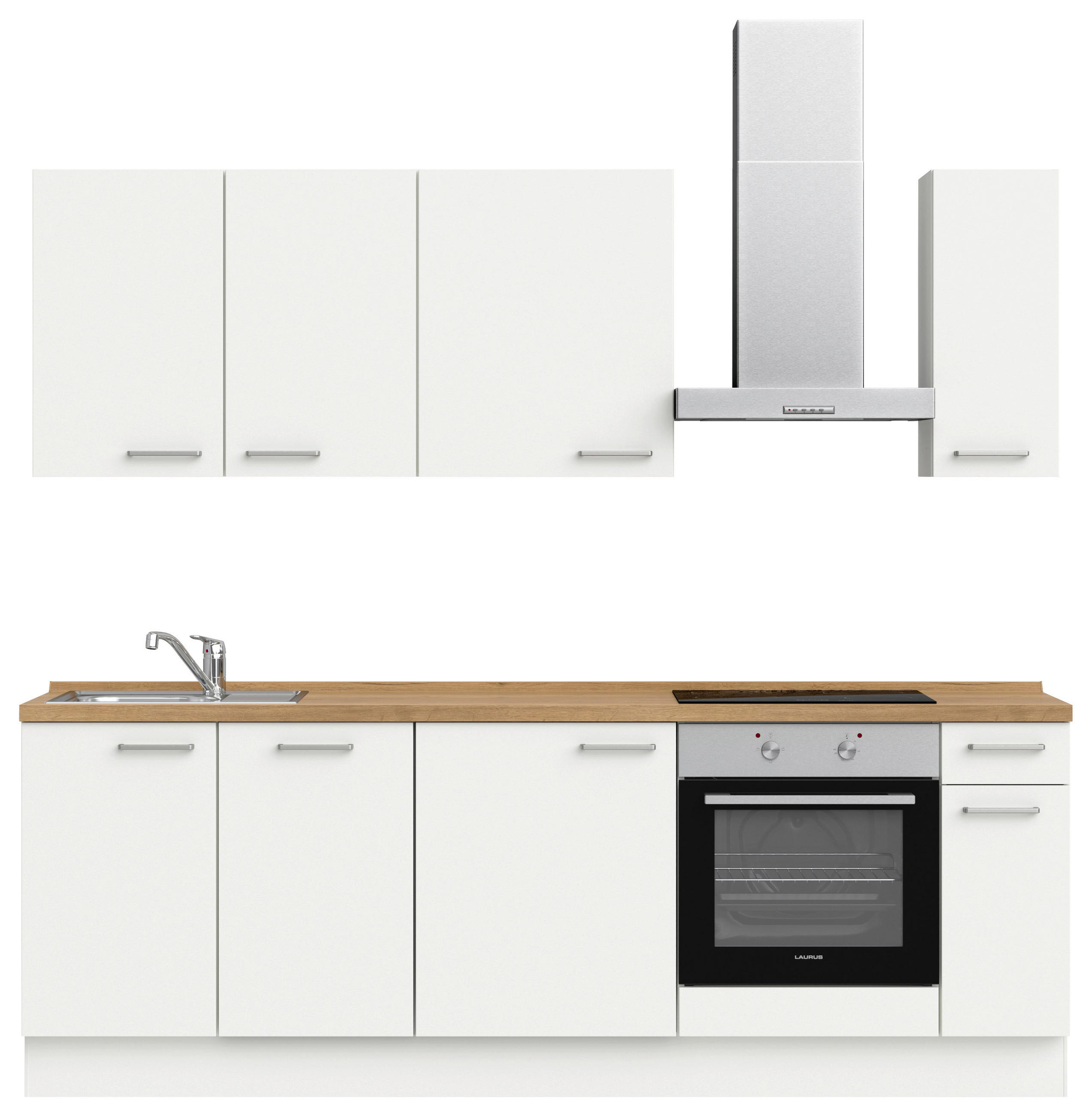 KÜCHENLEERBLOCK 240 cm   in Weiß, Eichefarben  - Edelstahlfarben/Eichefarben, MODERN, Holzwerkstoff/Metall (240cm) - Nobilia