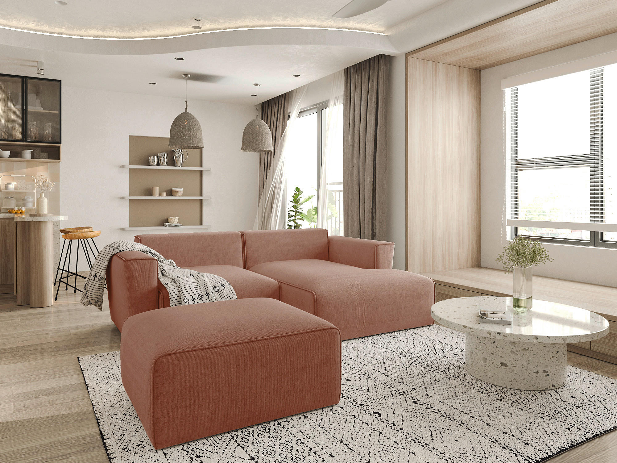 ECKSOFA Rosa Struktur - Schwarz/Rosa, Design, Kunststoff/Textil (234/161cm) - P & B