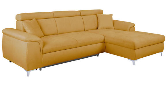 ECKSOFA in Flachgewebe Senfgelb  - Chromfarben/Senfgelb, KONVENTIONELL, Textil/Metall (268/175cm) - Carryhome