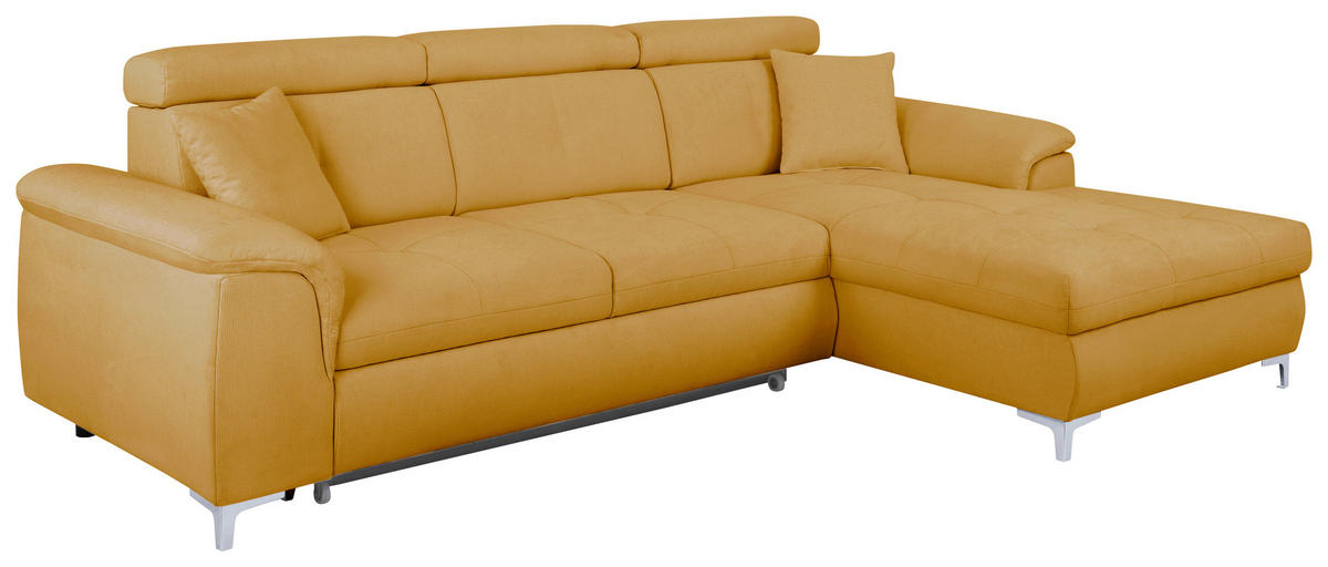 ECKSOFA in Flachgewebe Senfgelb  - Chromfarben/Senfgelb, Konventionell, Textil/Metall (268/175cm) - Carryhome