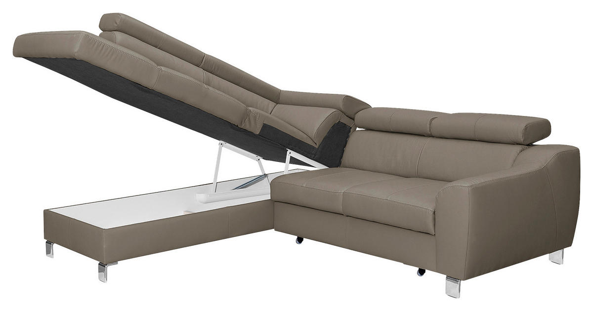 ECKSOFA Taupe Echtleder Lederlook  - Taupe/Chromfarben, Design, Leder/Textil (208/245cm) - Livetastic